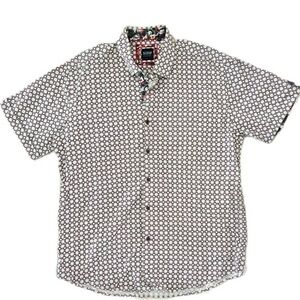 SCOOP Short Sleeve Shirt Geometric Print with Floral Contrast Collar Size XXL